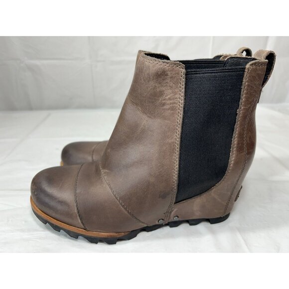 SOREL Lea Wedge Brown Waterproof Leather Boots Size 6.5 - Picture 4 of 12